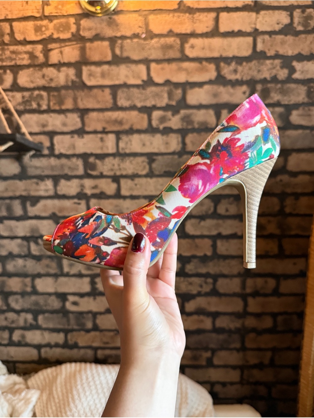 Christian Siriano Payless Floral Peep Toe Pumps Stiletto Heels Size 10W Coastal